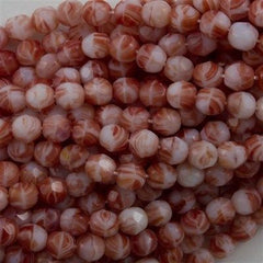 50 Czech Fire Polished 6mm Round Bead Red White (91010)