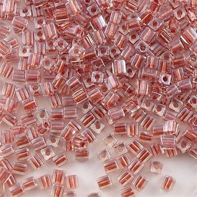 Miyuki 4mm Square Seed Bead Inside Color Lined Dusty Rose 19g Tube (2601)