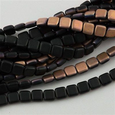 50 CzechMates 6mm Two Hole Tile Beads Matte Apollo Jet (23980AM)