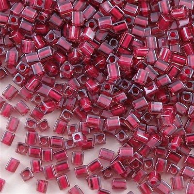 Miyuki 4mm Cube Seed Bead Inside Color Lined Lavender Red 10g (2649)