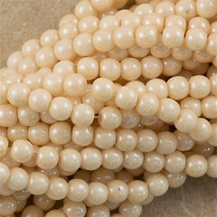 200 Czech 3mm Pressed Glass Round Beads Opaque Champagne Luster (14413P)