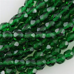 50 Czech Fire Polished 6mm Round Bead Green Emerald (50140)