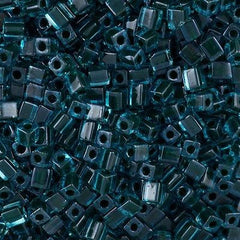 Miyuki 4mm Cube Seed Bead Inside Color Lined Blue Dark Teal 19g Tube (2641)