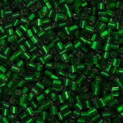 Miyuki 3mm Cube Seed Bead Matte Silver Lined Green 19g Tube (16F)