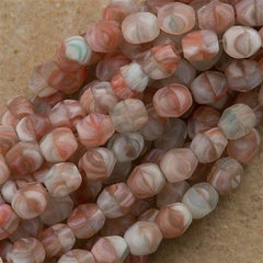 100 Czech Fire Polished 4mm Round Bead Hurricane Matte Raspberry Mint Ice Cream (04970H)