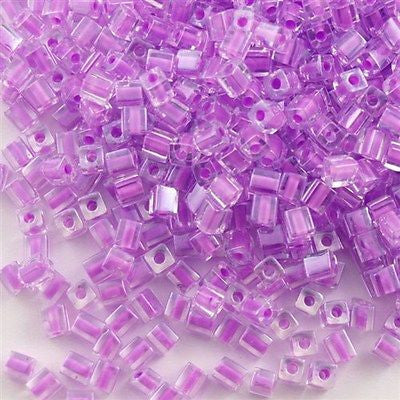 Miyuki 4mm Cube Seed Bead Inside Color Lined Lavender 15g SB4-222