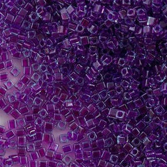 Miyuki 1.8mm Square Seed Bead Blue Inside Color Lined Fuchsia 8g Tube (2651)