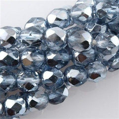 50 Czech Fire Polished 8mm Round Bead Mirror Light Sapphire (97333)