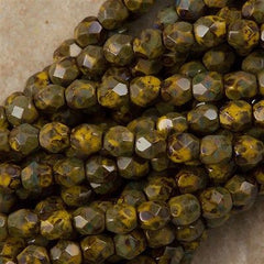 100 Czech Fire Polished 4mm Round Bead Sunflower Yellow Picasso (93110T)