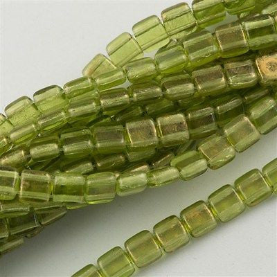 50 CzechMates 6mm Two Hole Tile Beads Gold Marbled Olivine T6-50230GM