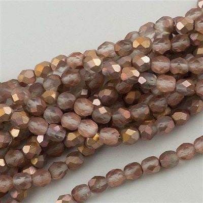 50 Czech Fire Polished 6mm Round Bead Matte Apollo Gold (27171)