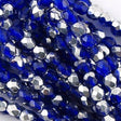 100 Czech Fire Polished 4mm Round Bead Silver Cobalt (30090S)