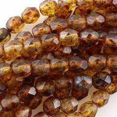50 Czech Fire Polished 6mm Round Bead Matte Crystal Picasso (00030TM)