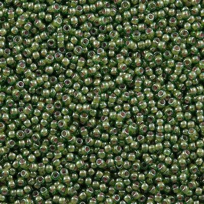 Toho Round Seed Bead 11/0 Pink Lined Olive Luster 2.5-inch Tube (1046)