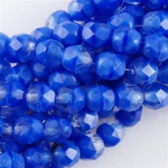 50 Czech Fire Polished 6mm Round Bead Blue Crystal (36020)