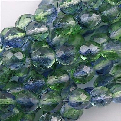 50 Czech Fire Polished 8mm Round Bead Dual Coated Blueberry Green Tea (48006)