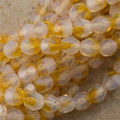 50 Czech Fire Polished 6mm Round Bead Butterscotch Milky White (11002)