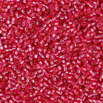 25g Miyuki Delica Seed Bead 11/0 Transparent Silver Lined Dyed Raspberry Pink DB1338