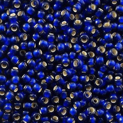 Toho Round Seed Bead 8/0 Silver Lined Transparent Matte Dark Cobalt 5.5-inch tube (28DF)