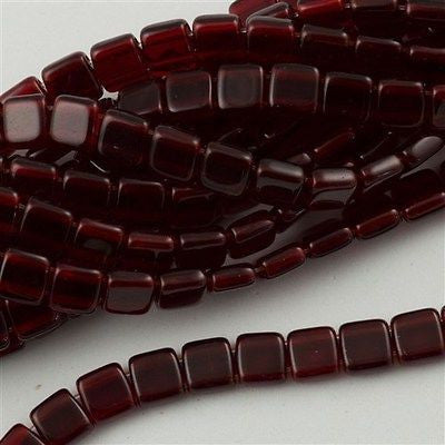 50 CzechMates 6mm Two Hole Tile Beads Ruby T6-90100