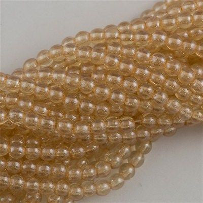 200 Czech 4mm Pressed Glass Round Beads Transparent Champagne Luster (14413)