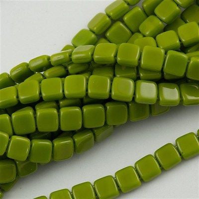 50 CzechMates 6mm Two Hole Tile Beads Opaque Olive (53420)