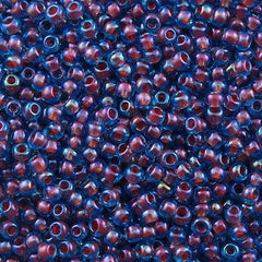 Toho Round Seed Bead 8/0 Aqua Inside Color Lined Oxblood Blue 5.5-inch tube (381)
