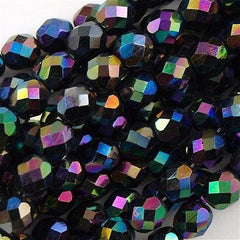 100 Czech Fire Polished 4mm Round Bead Jet Double Sided AB (23980XX)