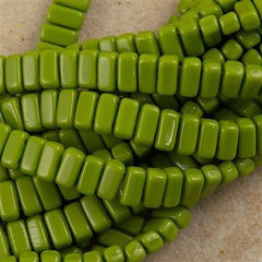 50 CzechMates 3x6mm Two Hole Brick Beads Opaque Olive (53420)