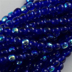 100 Czech 6mm Pressed Glass Round Beads Cobalt AB (30090X)
