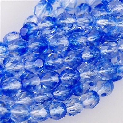 50 Czech Fire Polished 6mm Round Bead Hurricane Crystal Sapphire (02080H)