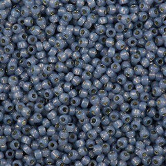 50g Toho Round Seed Bead 8/0 PermaFinish Silver Lined Milky Montana Blue (2102PF)