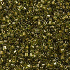 Toho Hex Seed Bead 11/0 Peridot Inside Color Lined Gold 7.2g Tube (991)