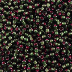 50g Toho Round Seed Bead 8/0 Matte Silver Lined Olivine Pink (2204)