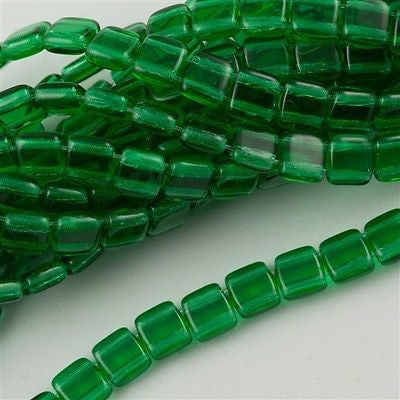 50 CzechMates 6mm Two Hole Tile Beads Green Emerald T6-50140