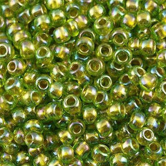 50g Toho Round Seed Beads 6/0 Inside Color Lined Gold Lime AB (996)