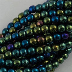 200 Czech 3mm Pressed Glass Round Beads Green Iris (21455)