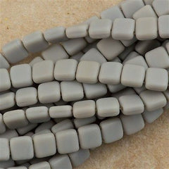 50 CzechMates 6mm Two Hole Tile Beads Matte Ashen Grey (43020M)