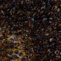 Miyuki Long Magatama Seed Bead Transparent Dark Amber Picasso 8g Tube (4502)