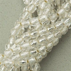 100 Czech Fire Polished 3mm Round Beads Silver Lined Crystal (00030SL)