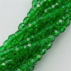 100 Czech Fire Polished 3mm Round Bead Green Emerald (50140)