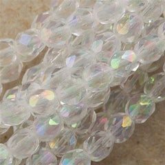 50 Czech Fire Polished 6mm Round Bead Crystal Double Sided AB (00030XX)