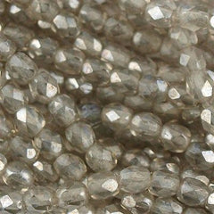 100 Czech Fire Polished 3mm Round Bead Black Diamond Luster (40010L)