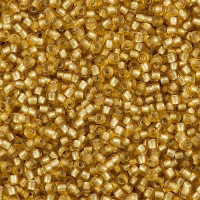 Toho Round Seed Bead 11/0 Matte Silver Lined Medium Gold 2.5-inch Tube (22BF)