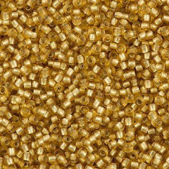 50g Toho Round Seed Beads 11/0 Matte Silver Lined Medium Gold (22BF)