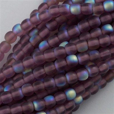 100 Czech 6mm Pressed Glass Round Beads Matte Amethyst AB (20060MX)