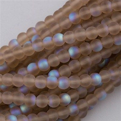 200 Czech 4mm Pressed Glass Round Beads Matte Smoky Topaz AB (10230MX)