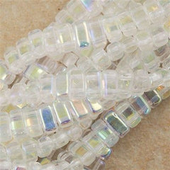 50 CzechMates 3x6mm Two Hole Brick Beads Crystal AB (00030X)