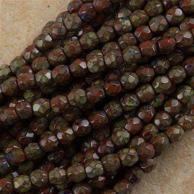 100 Czech Fire Polished 3mm Round Bead Umber Picasso (13610T)