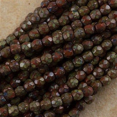 100 Czech Fire Polished 3mm Round Bead Umber Picasso (13610T)
